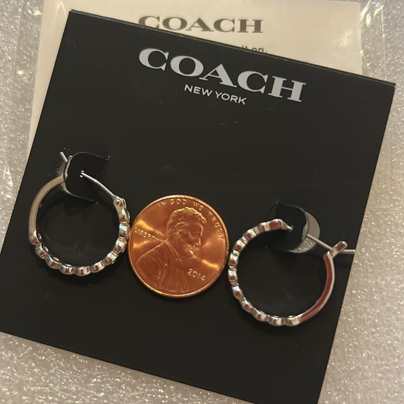 COACH Silver Mini Hoop Earrings NEW - Picture 4 of 5
